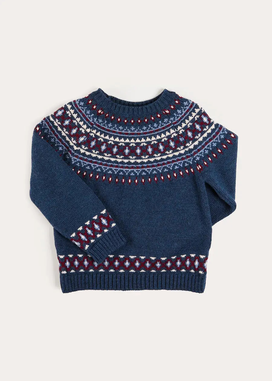 Fair Isle Jacquard Jumper in Navy (3-10yrs) Knitwear from Pepa London