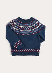 Fair Isle Jacquard Jumper in Navy (3-10yrs) Knitwear from Pepa London