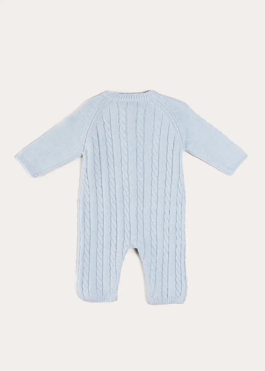 Cashmere Cable Knit Pocket Detail All In One in Blue (1mth-12mths) ALL-IN-ONE from Pepa London
