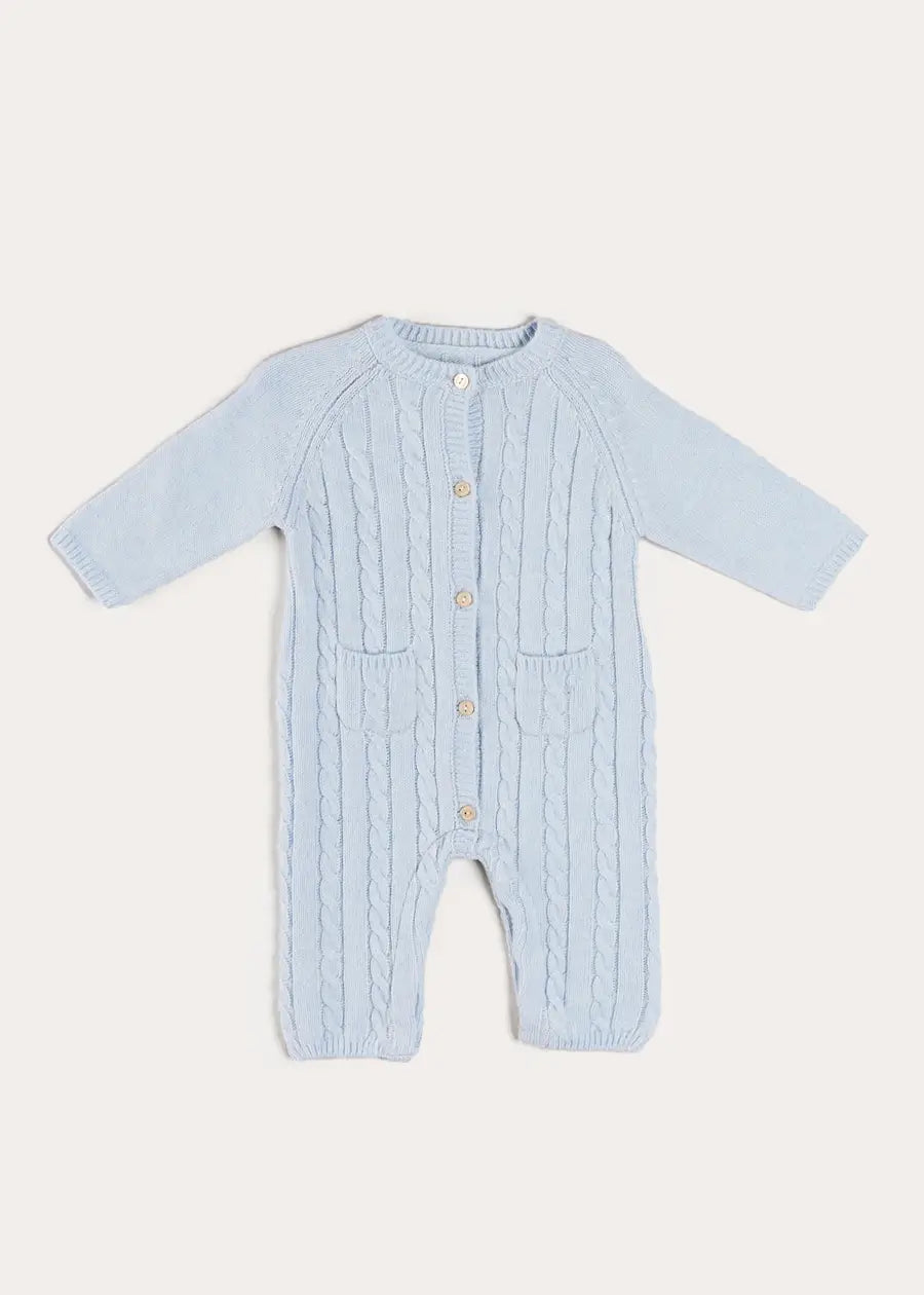 Cashmere Cable Knit Pocket Detail All In One in Blue (1mth-12mths) ALL-IN-ONE from Pepa London