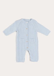 Cashmere Cable Knit Pocket Detail All In One in Blue (1mth-12mths) ALL-IN-ONE from Pepa London