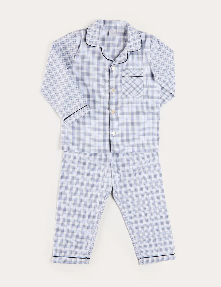 Wilfred Check Pyjamas in Blue (18mths-10yrs) Nightwear from Pepa London