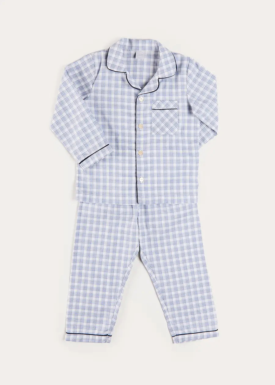 Wilfred Check Pyjamas in Blue (18mths-10yrs) Nightwear from Pepa London