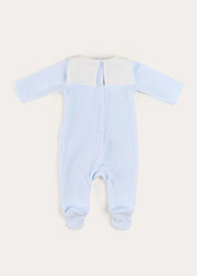 Floral Detail Embroidered Collar Velour All In One in Blue (1mth-12mths) #N/A from Pepa London