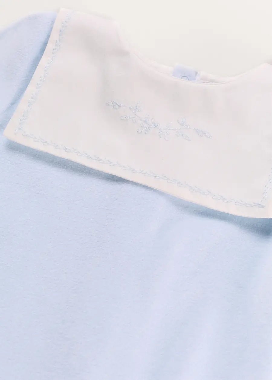 Floral Detail Embroidered Collar Velour All In One in Blue (1mth-12mths) #N/A from Pepa London