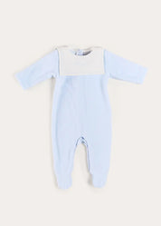 Floral Detail Embroidered Collar Velour All In One in Blue (1mth-12mths) #N/A from Pepa London