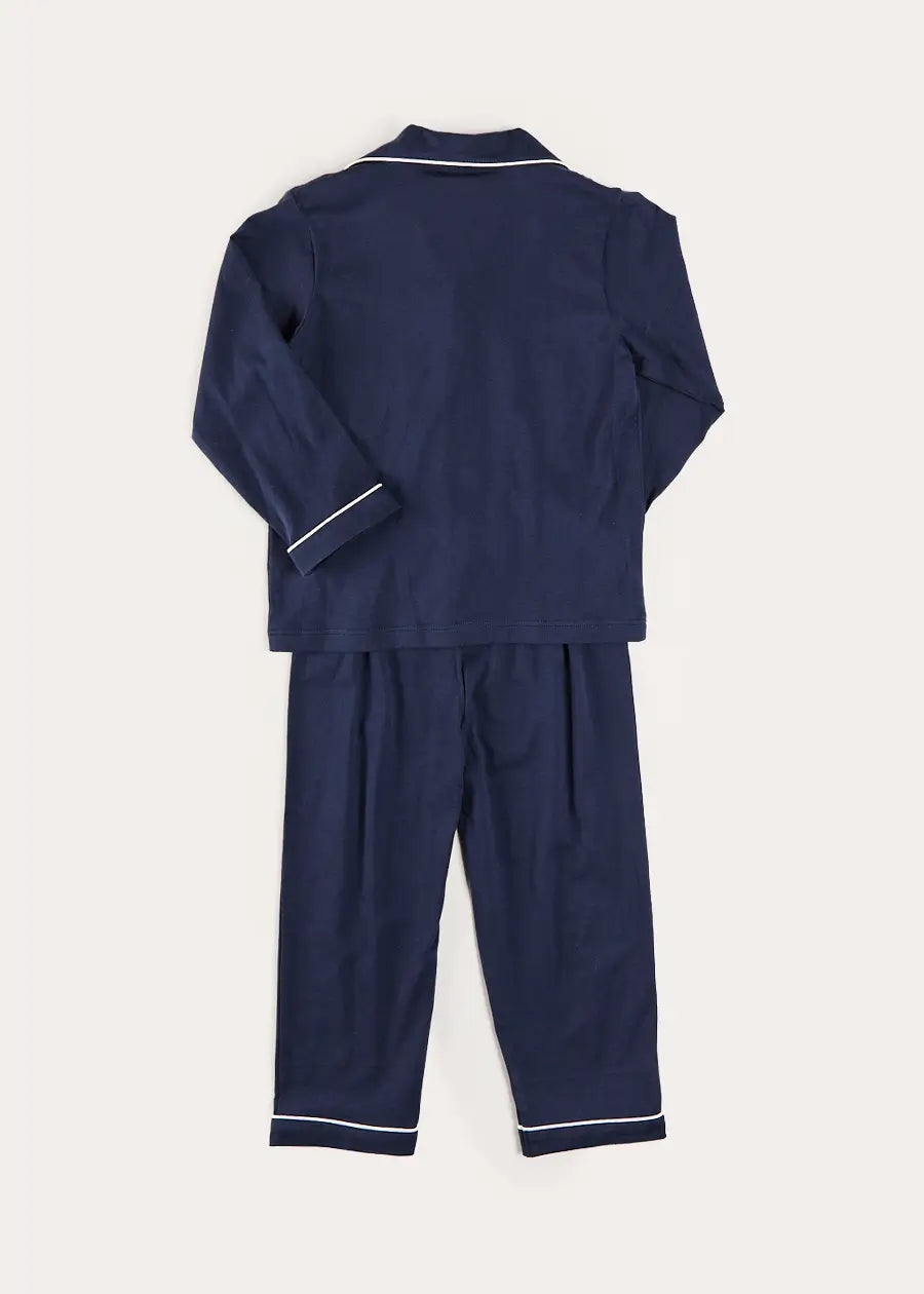 Rocking Horse Embroidered Pocket Detail Long Sleeve Pyjamas in Navy (18mths-10yrs) Nightwear from Pepa London