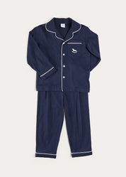 Rocking Horse Embroidered Pocket Detail Long Sleeve Pyjamas in Navy (18mths-10yrs) Nightwear from Pepa London
