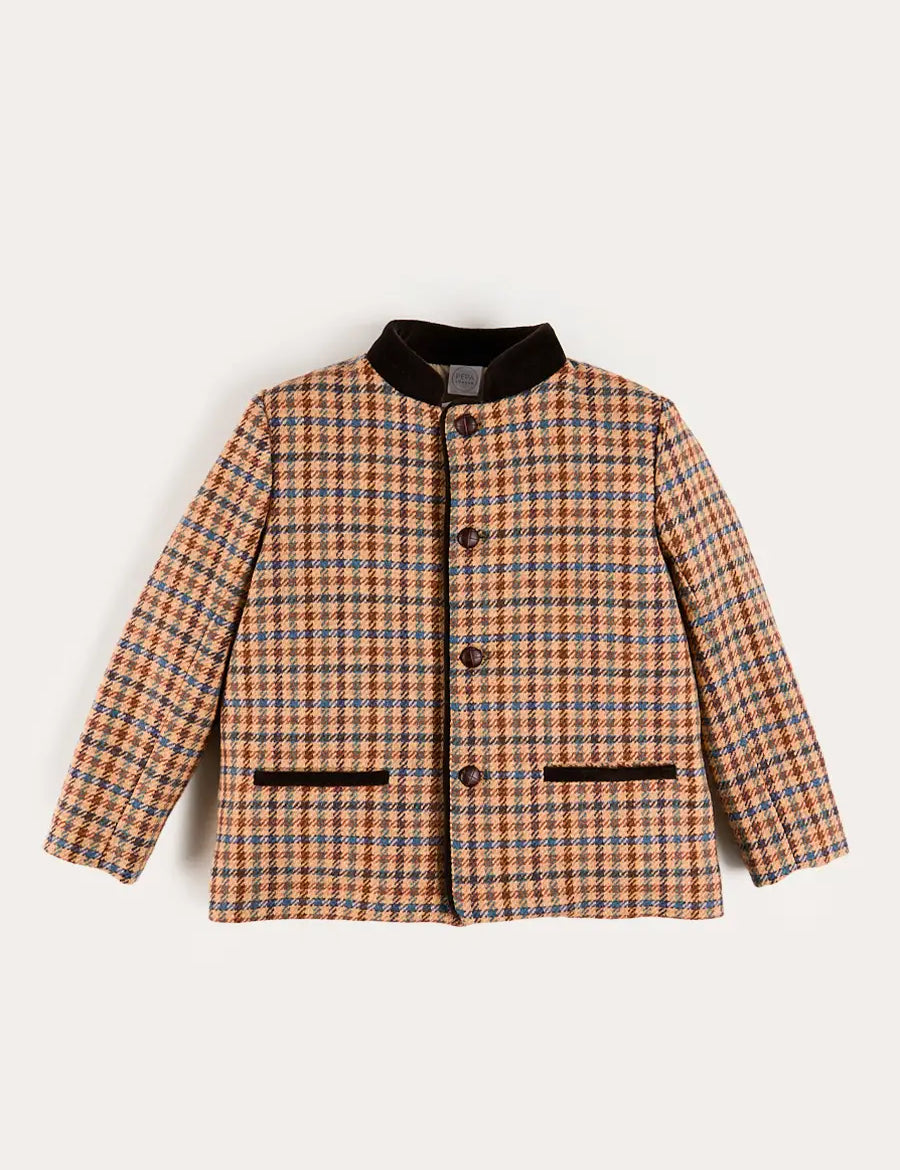 Vincent Check Austrian Single Breasted Jacket in Brown (18mths-10yrs) Coats from Pepa London
