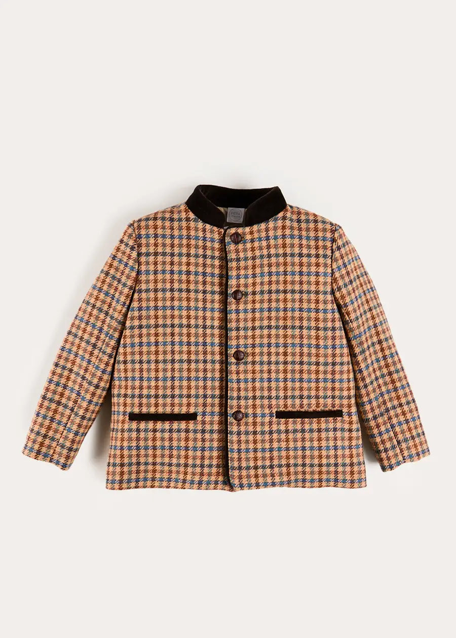 Vincent Check Austrian Single Breasted Jacket in Brown (18mths-10yrs) Coats from Pepa London