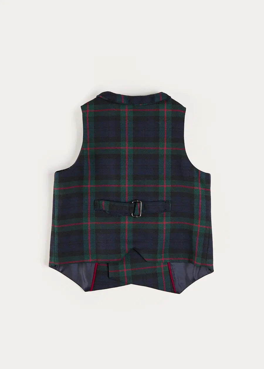 Kinnerton Tartan Double Breasted Waist Coat Vest in Green (4-10yrs) Coats from Pepa London