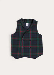 Kinnerton Tartan Double Breasted Waist Coat Vest in Green (4-10yrs) Coats from Pepa London