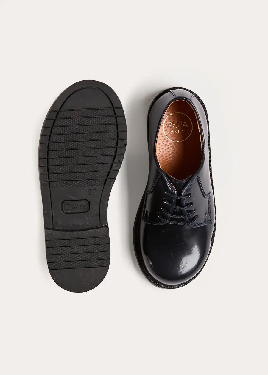 Patent Leather Lace Up Shoes in Midnight (24-35EU) Shoes from Pepa London