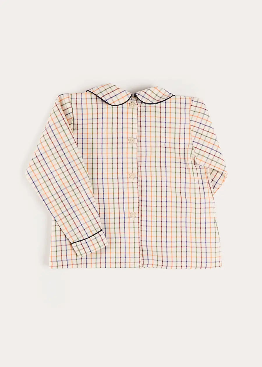 Rutland Check Double Breasted Long Sleeve Shirt in Beige (12mths-4yrs) Shirts from Pepa London