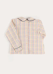 Rutland Check Double Breasted Long Sleeve Shirt in Beige (12mths-4yrs) Shirts from Pepa London