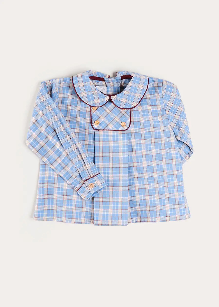 Denby Check Double Breasted Long Sleeve Shirt in Blue (12mths-4yrs) Shirts from Pepa London