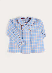 Denby Check Double Breasted Long Sleeve Shirt in Blue (12mths-4yrs) Shirts from Pepa London