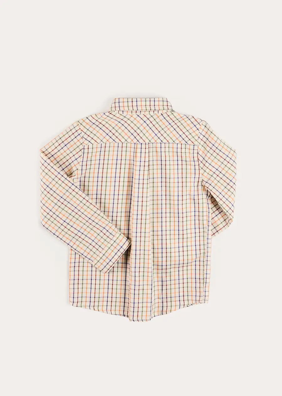 Rutland Check Polo Collar Long Sleeve Shirt in Beige (3-10yrs) Shirts from Pepa London