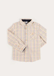 Rutland Check Polo Collar Long Sleeve Shirt in Beige (3-10yrs) Shirts from Pepa London