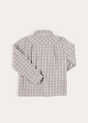 Cadogan Houndstooth Polo Collar Long Sleeve Shirt in Beige (3-10yrs) Shirts from Pepa London