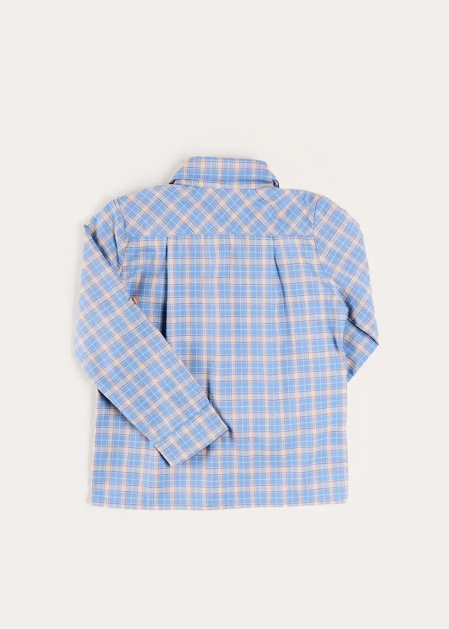 Denby Check Polo Collar Long Sleeve Shirt in Blue (3-10yrs) Shirts from Pepa London