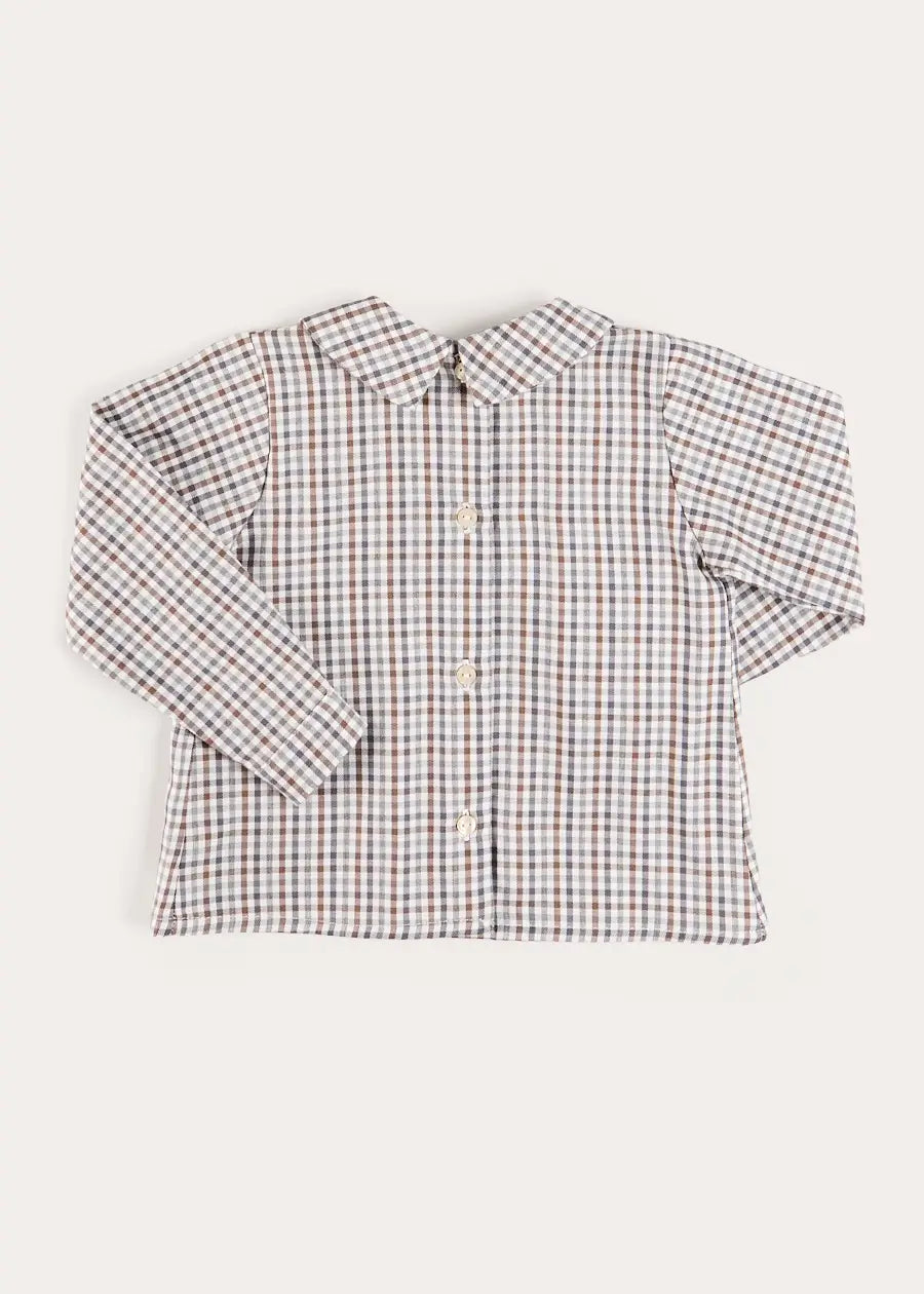 Cadogan Houndstooth Long Sleeve Shirt in Beige (12mths-4yrs) Shirts from Pepa London