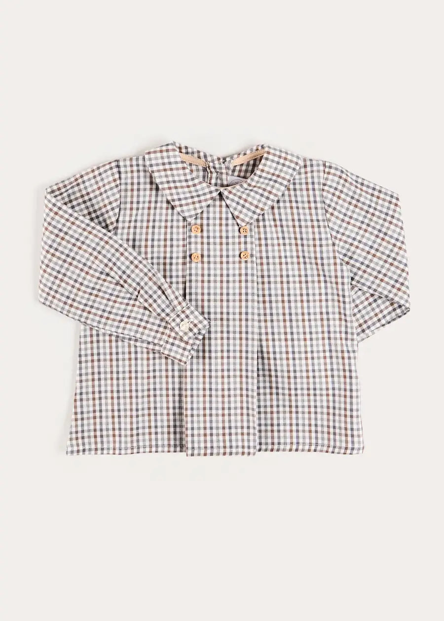 Cadogan Houndstooth Long Sleeve Shirt in Beige (12mths-4yrs) Shirts from Pepa London