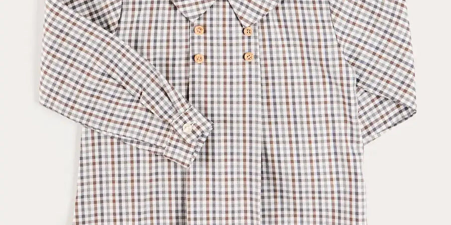 Cadogan Houndstooth Long Sleeve Shirt in Beige (12mths-4yrs) Shirts from Pepa London