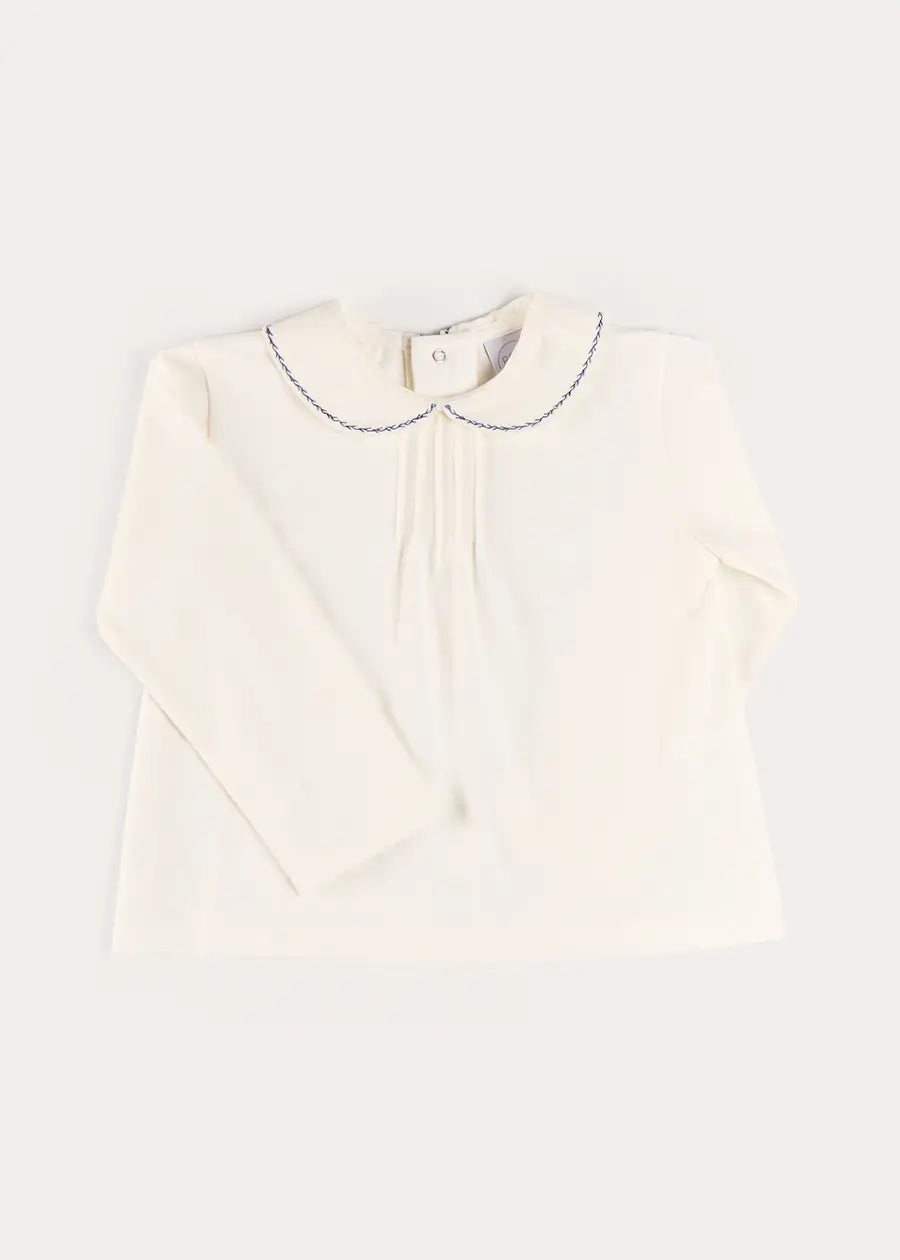 Embroidered Peter Pan Collar Top in Blue (18mths-5yrs) Tops & Bodysuits from Pepa London