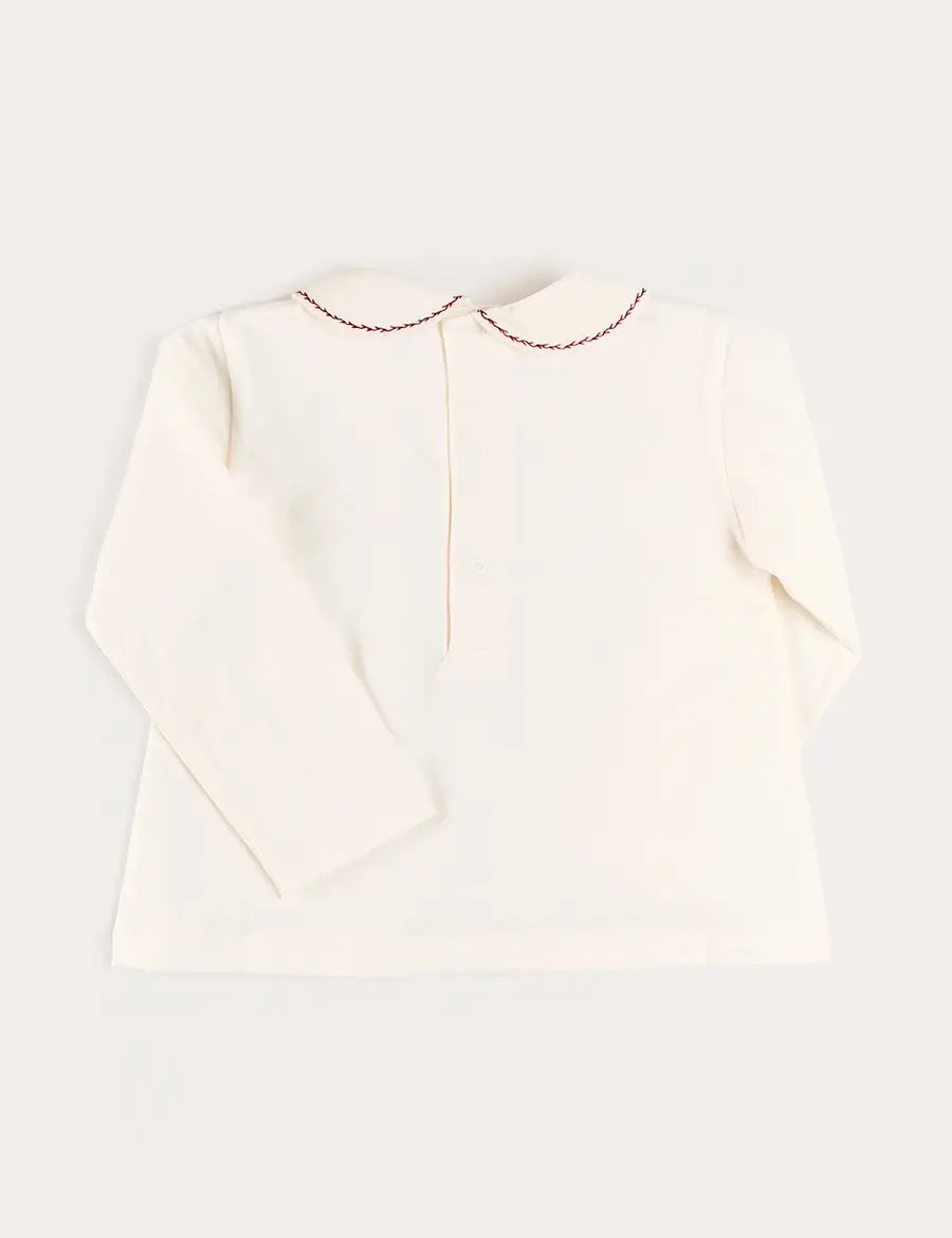 Embroidered Peter Pan Collar Top in Burgundy (18mths-5yrs) Tops & Bodysuits from Pepa London