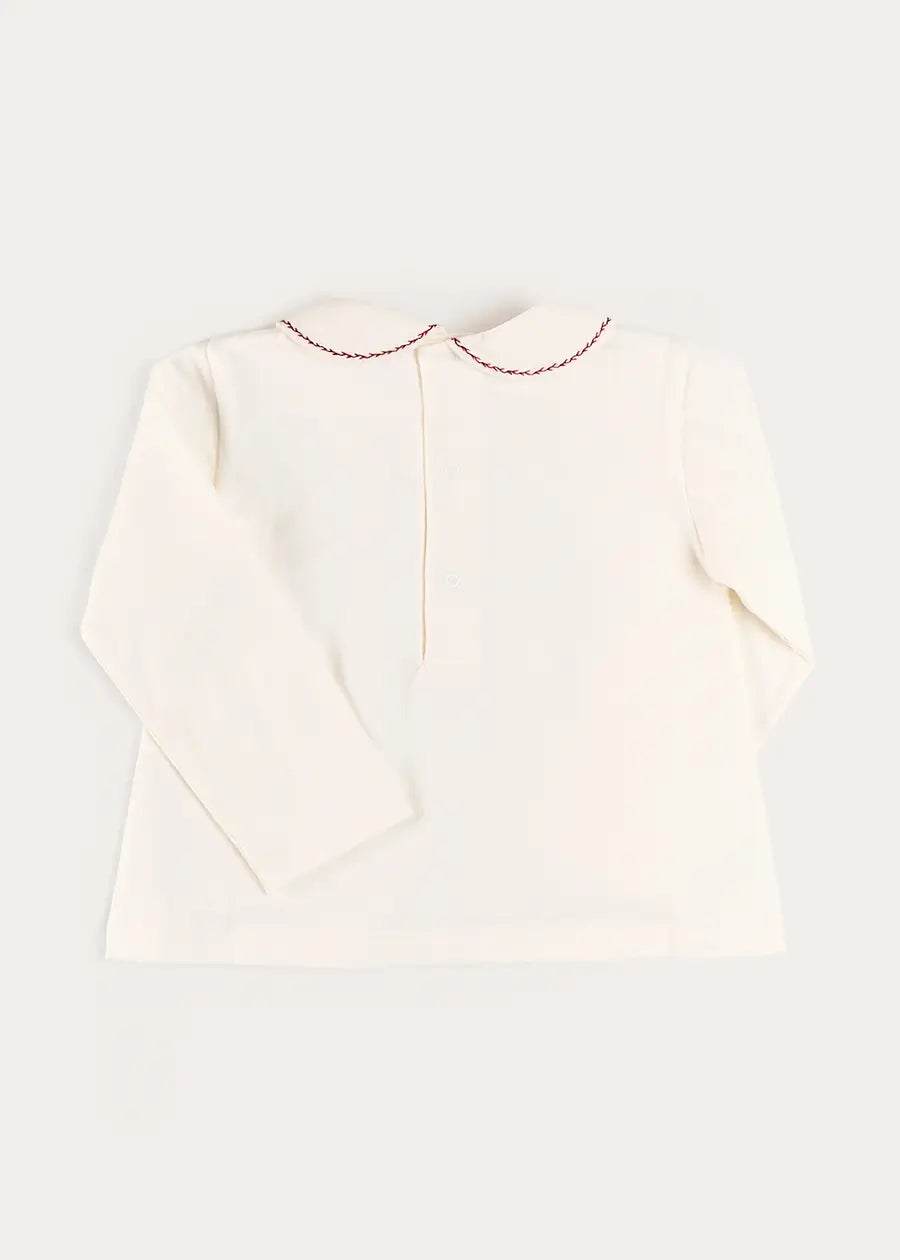 Embroidered Peter Pan Collar Top in Burgundy (18mths-5yrs) Tops & Bodysuits from Pepa London