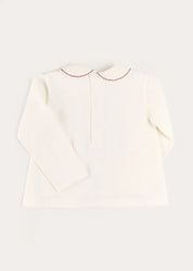 Embroidered Peter Pan Collar Top in Burgundy (18mths-5yrs) Tops & Bodysuits from Pepa London