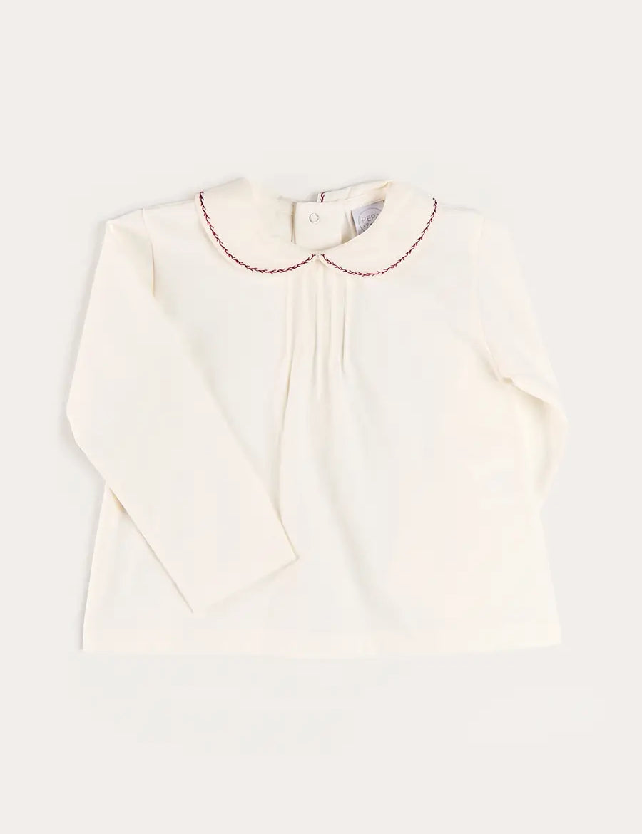 Embroidered Peter Pan Collar Top in Burgundy (18mths-5yrs) Tops & Bodysuits from Pepa London