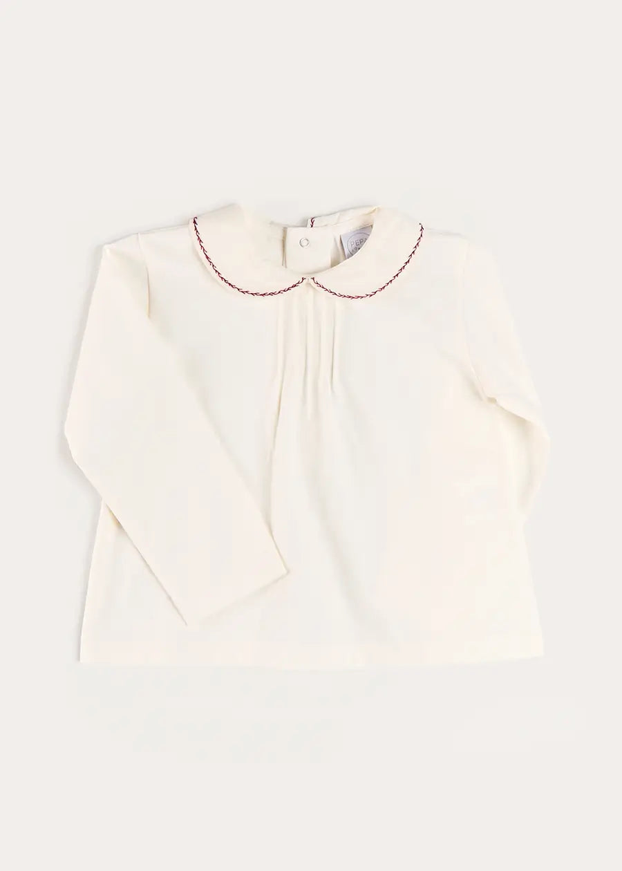 Embroidered Peter Pan Collar Top in Burgundy (18mths-5yrs) Tops & Bodysuits from Pepa London