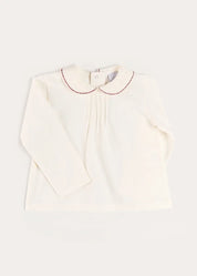 Embroidered Peter Pan Collar Top in Burgundy (18mths-5yrs) Tops & Bodysuits from Pepa London