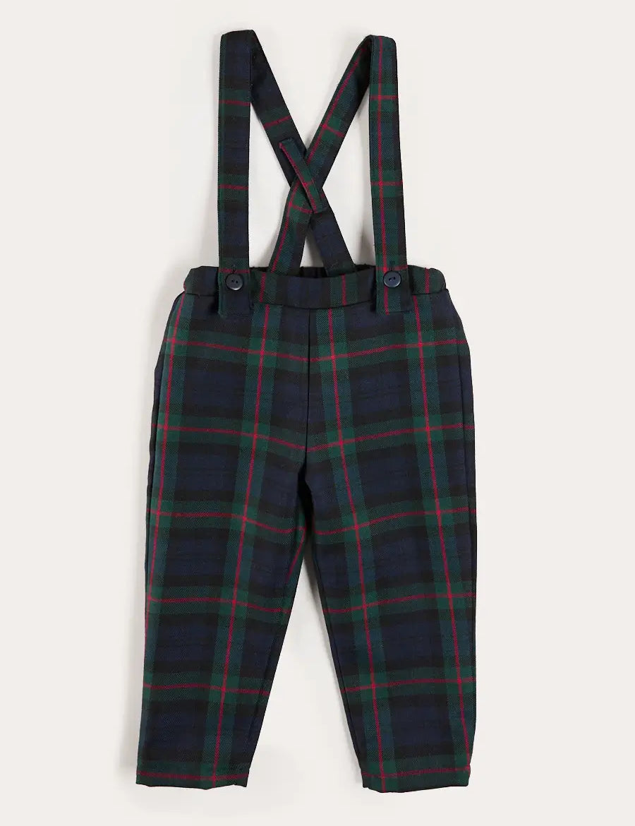 Kinnerton Tartan Trousers with Braces in Blue (18mths-5yrs) Trousers from Pepa London