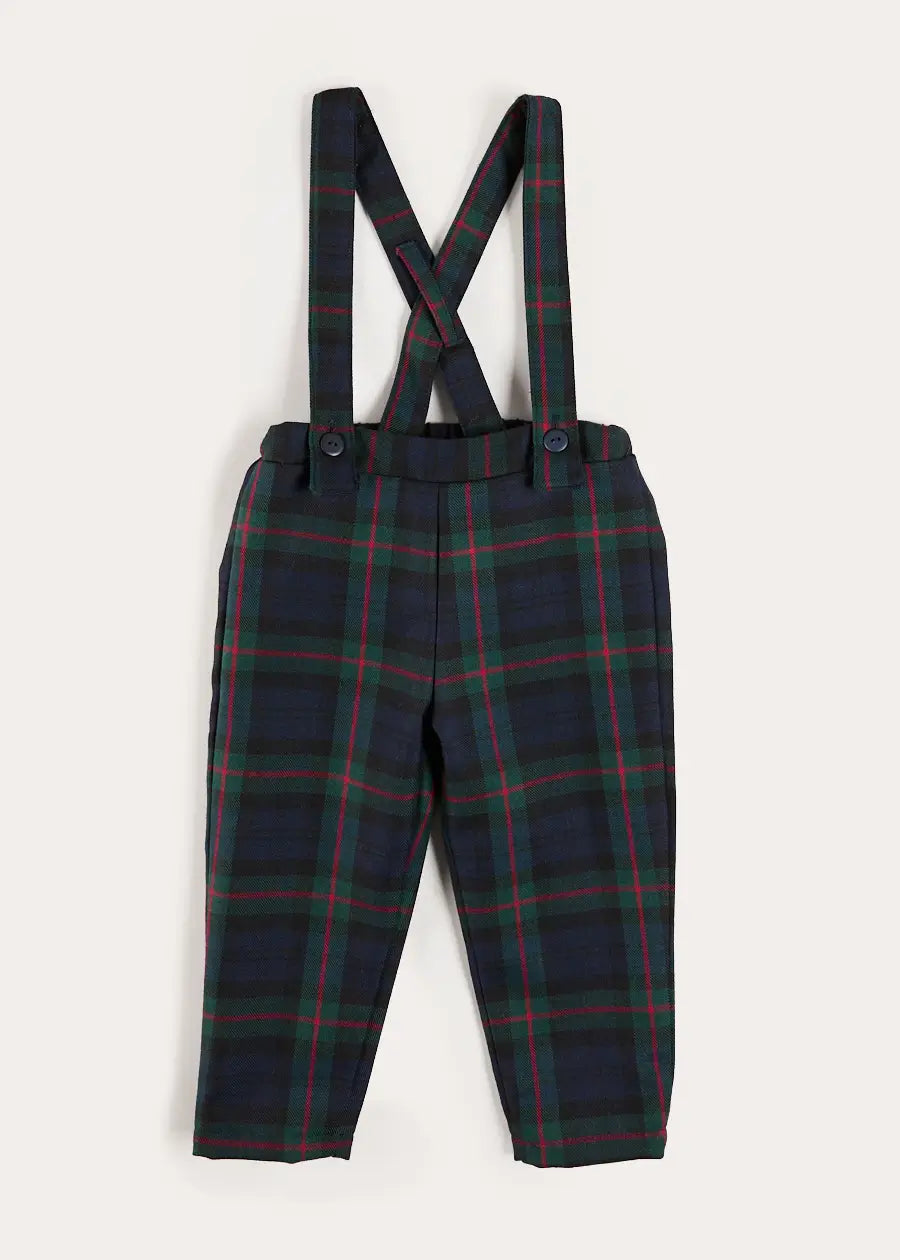 Kinnerton Tartan Trousers with Braces in Blue (18mths-5yrs) Trousers from Pepa London