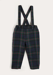 Kinnerton Tartan Trousers with Braces in Blue (18mths-5yrs) Trousers from Pepa London