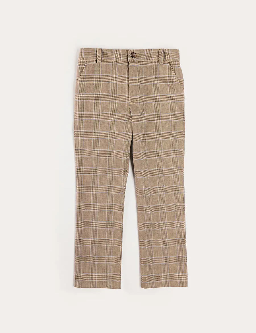 Wilton Check Pocket Detail Trousers in Beige (4-10yrs) Trousers from Pepa London