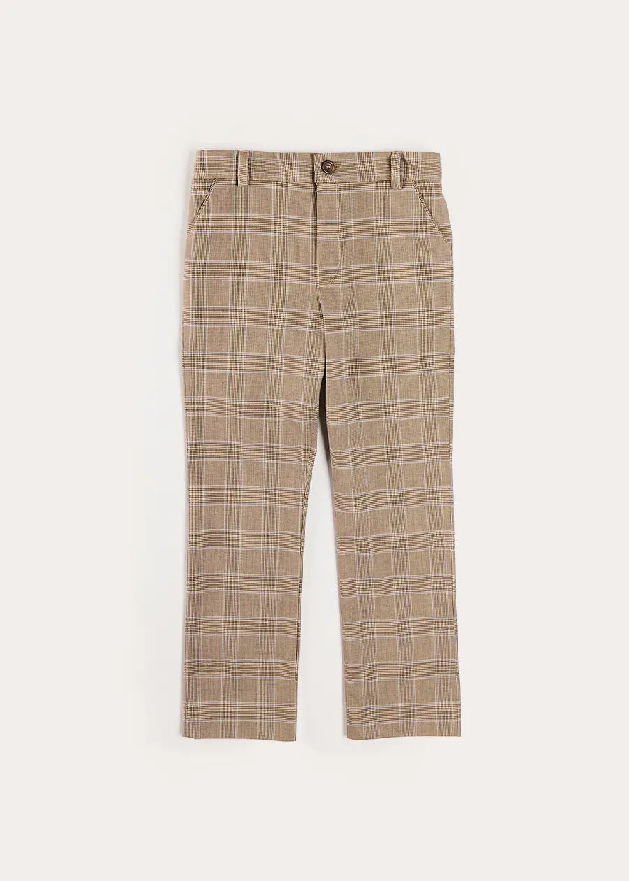 Wilton Check Pocket Detail Trousers in Beige (4-10yrs) Trousers from Pepa London