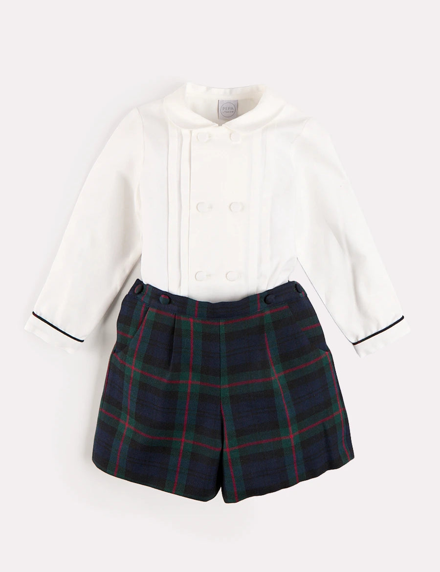 Kinnerton Tartan Peter Pan Collar Long Sleeve Two Piece Set in Green (18mths-6yrs) TWO PIECE SETS from Pepa London