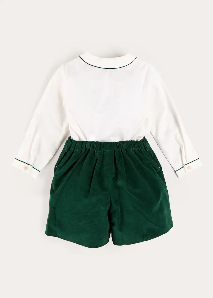 Velvet Contrast Trim Long Sleeve Two Piece Set in Green (18mths-6yrs) TWO PIECE SETS from Pepa London