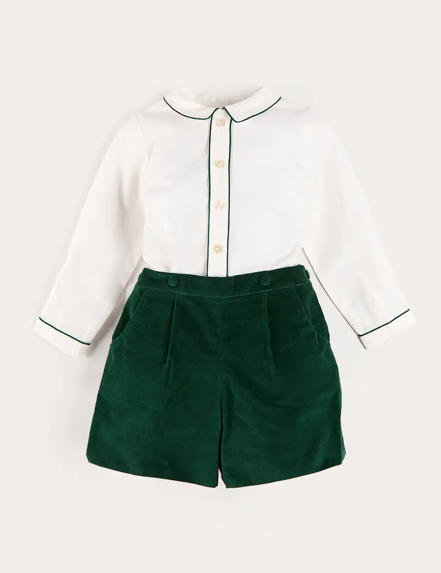 Velvet Contrast Trim Long Sleeve Two Piece Set in Green (18mths-6yrs) TWO PIECE SETS from Pepa London