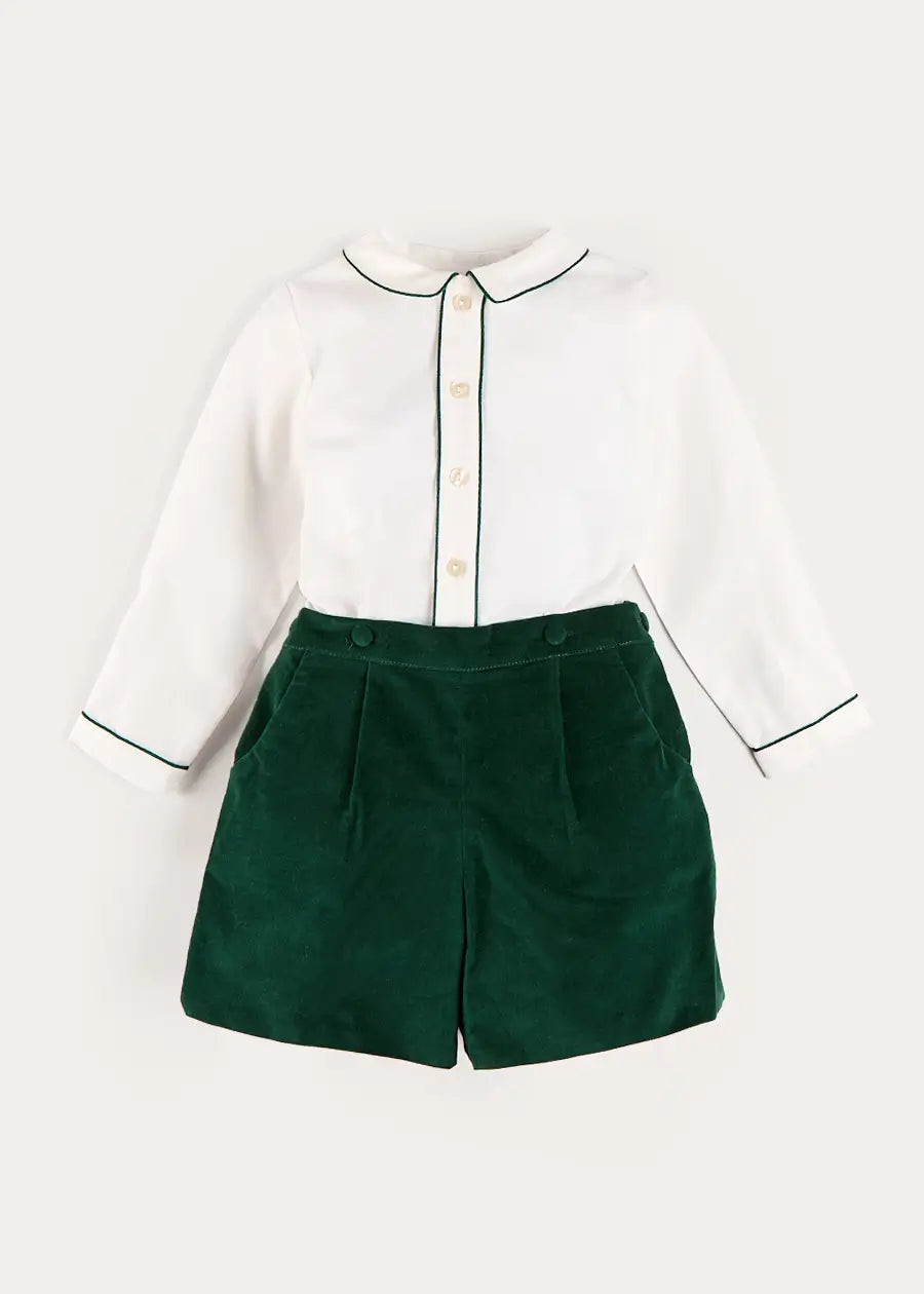 Velvet Contrast Trim Long Sleeve Two Piece Set in Green (18mths-6yrs) TWO PIECE SETS from Pepa London