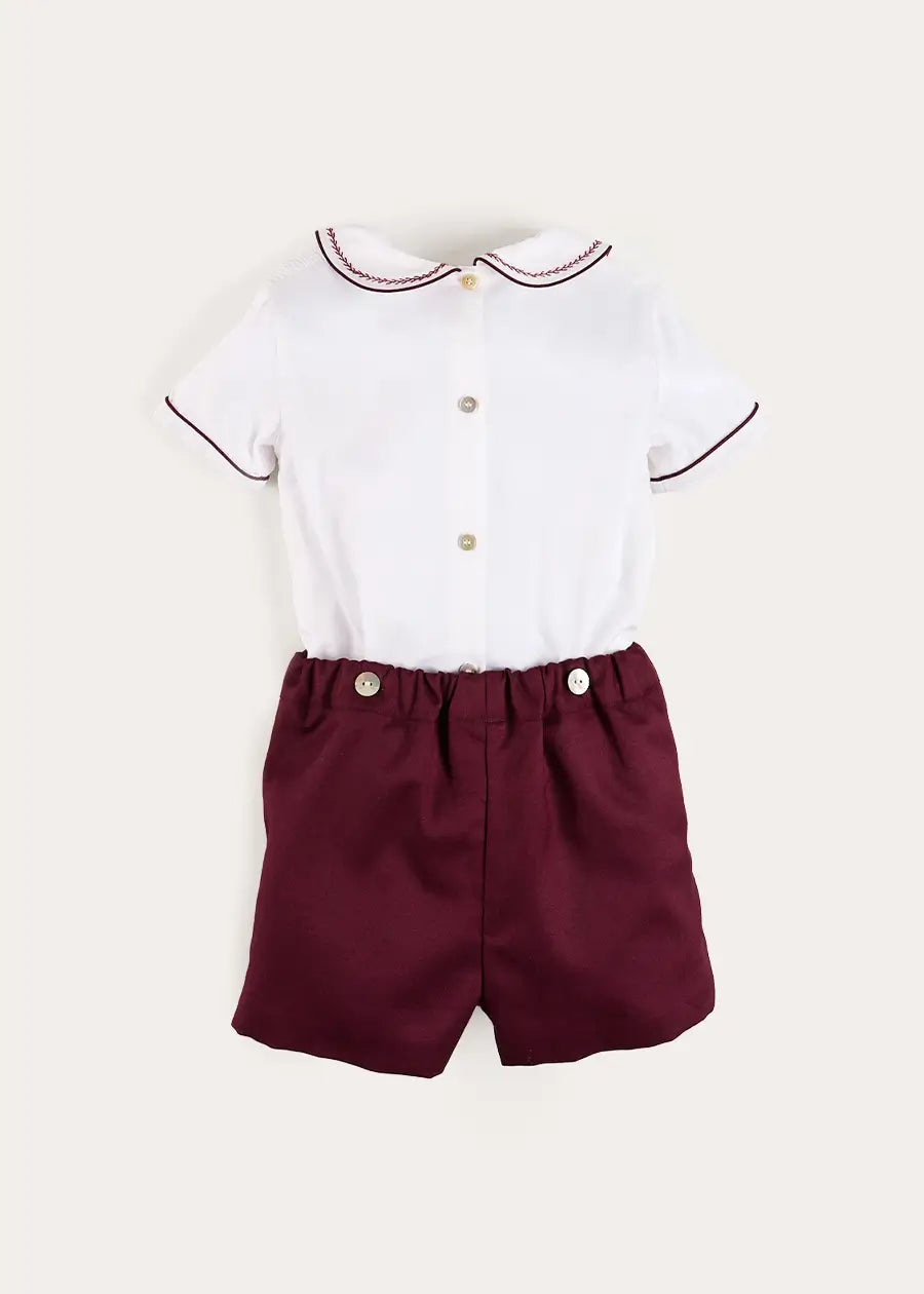 Hand Smocked Peter Pan Collar Short Sleeve Two Piece Set in Burgundy (18mths-6yrs) TWO PIECE SETS from Pepa London