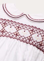Hand Smocked Peter Pan Collar Short Sleeve Two Piece Set in Burgundy (18mths-6yrs) TWO PIECE SETS from Pepa London