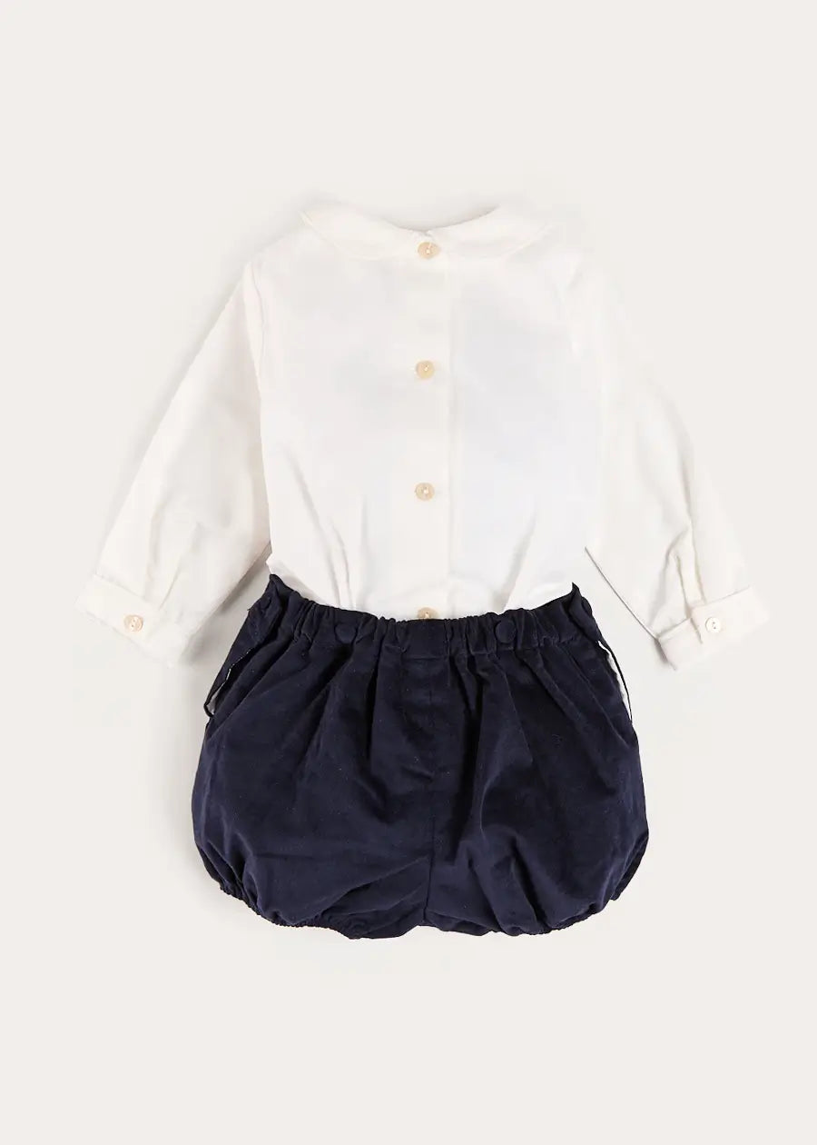 Peter Pan Collar Velvet Button Detail Two Piece Set in Navy (12mths-3yrs) TWO PIECE SETS from Pepa London