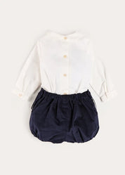Peter Pan Collar Velvet Button Detail Two Piece Set in Navy (12mths-3yrs) TWO PIECE SETS from Pepa London