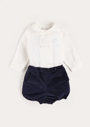 Peter Pan Collar Velvet Button Detail Two Piece Set in Navy (12mths-3yrs) TWO PIECE SETS from Pepa London