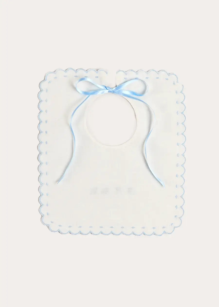 Whale Hand Embroidered Scallop Edge Square Bib in Blue Accessories from Pepa London